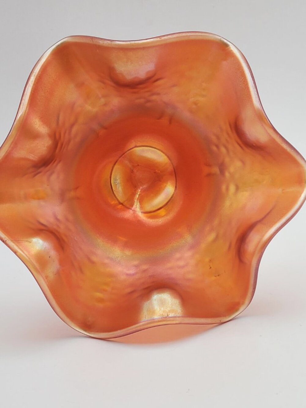 Fenton Marigold Carnival Glass Orange Tree Ruffled Sherbet Compote - Picture 4 of 11